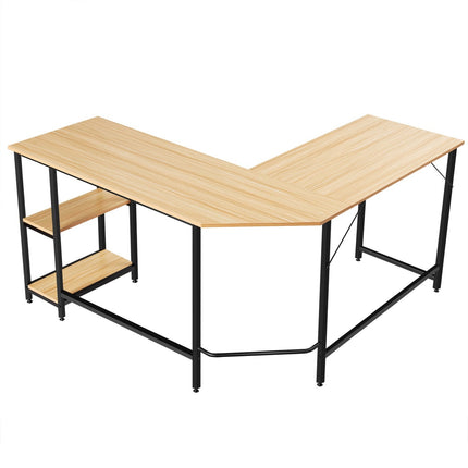 Psací stůl do L pro home office se 2 policemi 138 x 60 x 75 cm přírodní