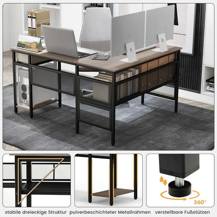 L-shaped desk with charging station reversible corner desk with mesh shelves & CPU stand
