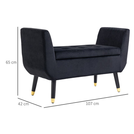Luxusně čalouněná černá lavice s úložným prostorem – samet, 107cm