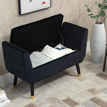 Luxusně čalouněná černá lavice s úložným prostorem – samet, 107cm