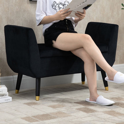 Luxusně čalouněná černá lavice s úložným prostorem – samet, 107cm