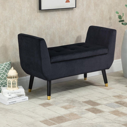 Luxusně čalouněná černá lavice s úložným prostorem – samet, 107cm