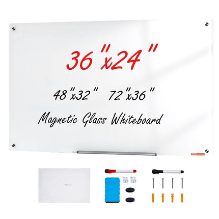 Magnetic Glass Whiteboard 900x600mm, Frameless Wall-Mount