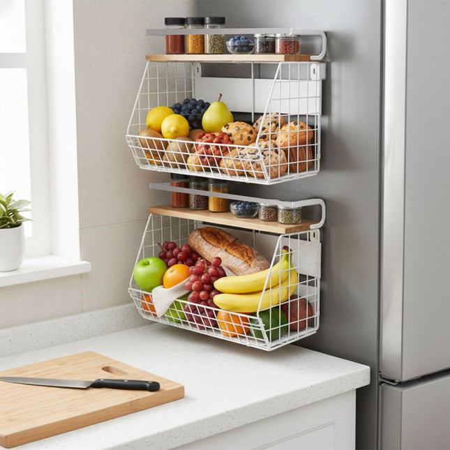 Magnetische fruitmandhouder voor aan de muur, 2 stuks