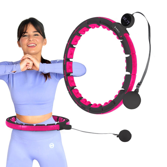 Magnetický zátěžový hula hoop, černá/růžová, s počítadlem