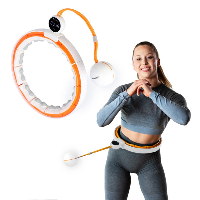 Magnetický zátěžový hula hoop, TPE, bílá/oranžová, počítadlo