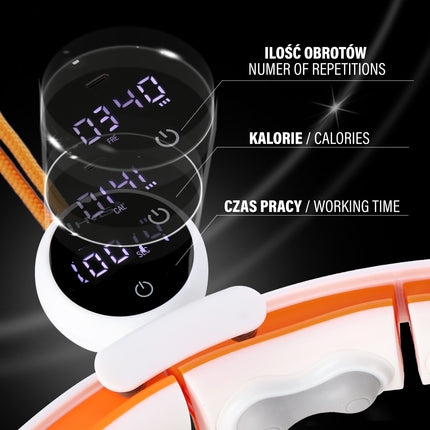 Magnetický zátěžový hula hoop, TPE, bílá/oranžová, počítadlo