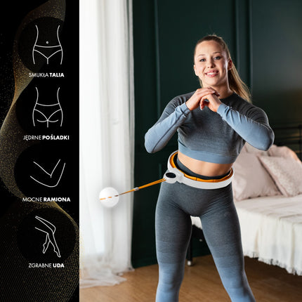 Magnetický zátěžový hula hoop, TPE, bílá/oranžová, počítadlo