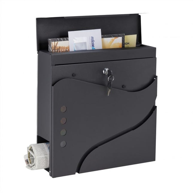 Briefkasten mit Zeitungsfach schwarz