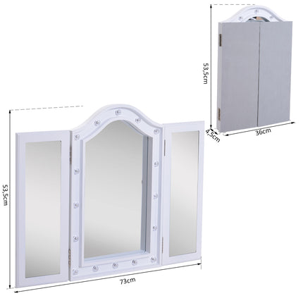 kosmetické zrcátko se 16 LED, skládací, na baterie, bílé
