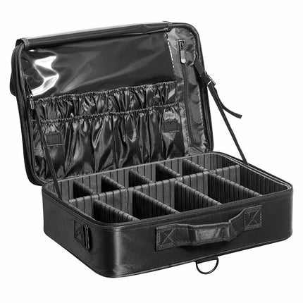 Makeup Train Case, Large 3-Tier Waterproof Oxford, Black