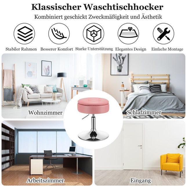 Make-upkruk met opbergruimte 360° draaibare kruk van imitatieleer roze