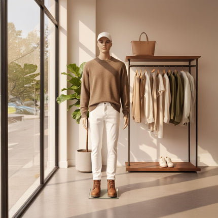 Male Mannequin with Stand – Movable Arms, Glass Base