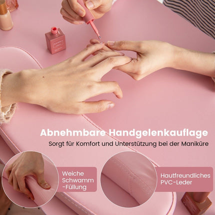 Manicuretafel met lades, kasten en polssteun, manicuretafel roze