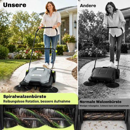 Manual Floor Sweeper, 68cm Width, 24L Bin, Adjustable Handle