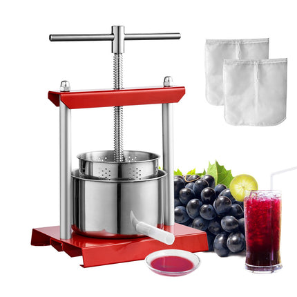 Manual Fruit Wine Press, 0.88 Gal, Stainless Steel, T-Handle