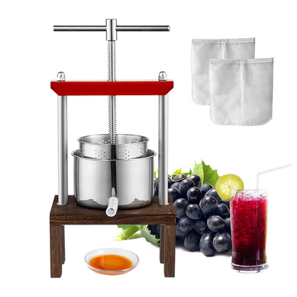 Manual Fruit Wine Press, 2L Stainless Steel, T-Handle