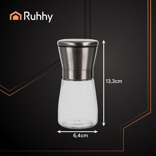 ruční skleněný mlýnek na koření, sada 2 ks, keramický mechanismus