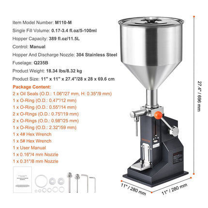 Manual Liquid Filling Machine, 5-100ml, Stainless Steel