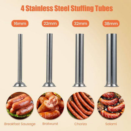 Manual Sausage Stuffer, 11 LBS Capacity, 4 Tubes, 2 Speeds