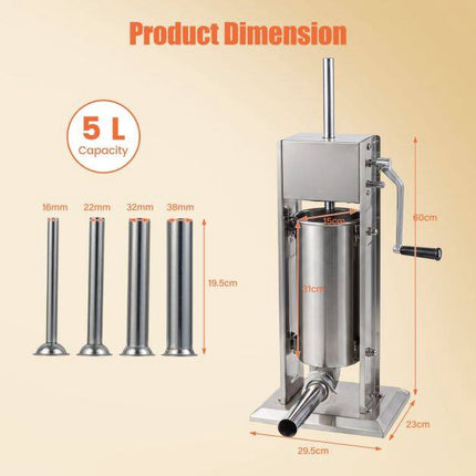 Manual Sausage Stuffer, 11 LBS Capacity, 4 Tubes, 2 Speeds
