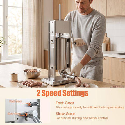 Manual Sausage Stuffer, 11 LBS Capacity, 4 Tubes, 2 Speeds