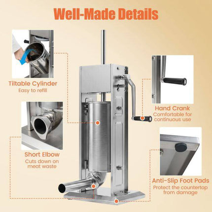 Manual Sausage Stuffer, 11 LBS Capacity, 4 Tubes, 2 Speeds
