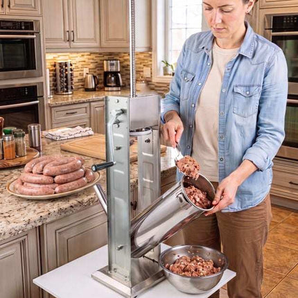 Manual Sausage Stuffer, 15 lbs Capacity, 4 Tubes, 2 Speeds