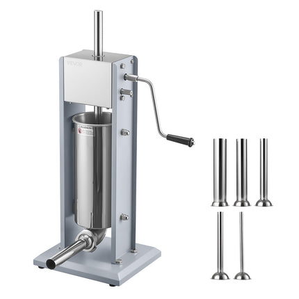 Manual Sausage Stuffer, 5L Stainless Steel, 2-Speed, 5 Tubes