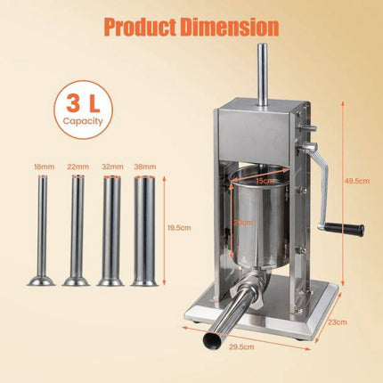Manual Sausage Stuffer, 7 LBS Capacity, 4 Tubes, 2 Speeds