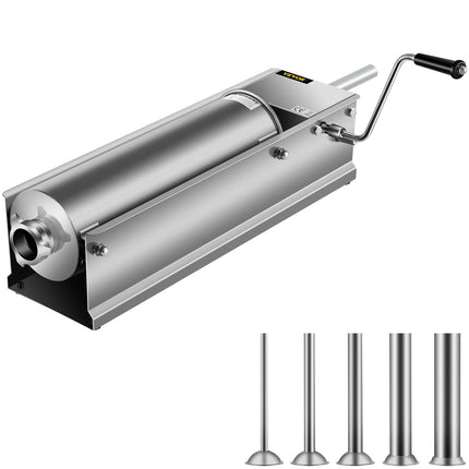 Manual Sausage Stuffer 7L, Dual-Speed, 304 Stainless, 5 Tubes