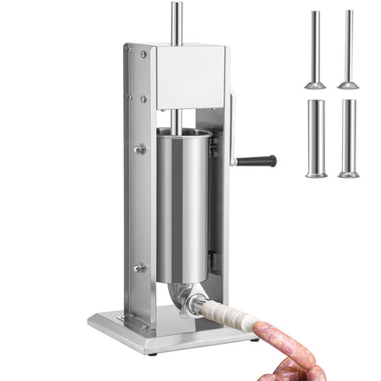 Manual Vertical Sausage Stuffer, 5L, 2-Speed, 4 Tubes