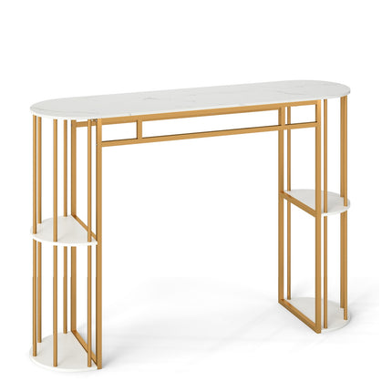 barový stůl s mramorovým vzhledem, 150 cm, zlatý rám, 4 police