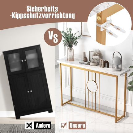 Konsolentisch in Marmoroptik mit Metallrahmen und verstellbaren Fußpolstern. Schmaler Beistelltisch