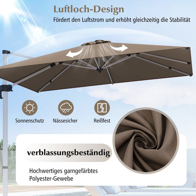 slunečník s klikou a otáčením o 360° pro zahradu a okolí bazénu 300 x 300 cm hnědý
