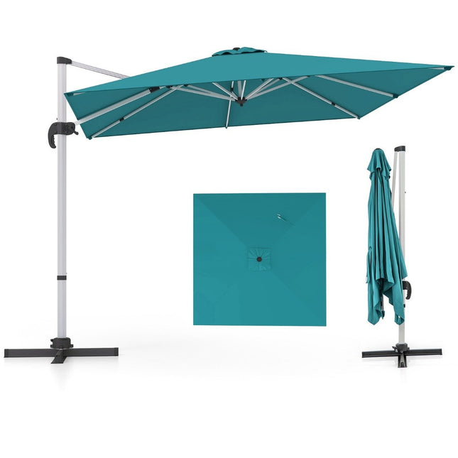 slunečník s křížovou základnou a otáčením o 360° pro zahradu a okolí bazénu 300 x 300 cm modrý