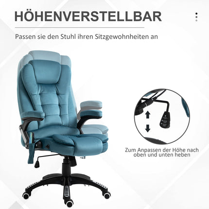 Ergonomická masážní kancelářská židle, výškově nastavitelná, modrá