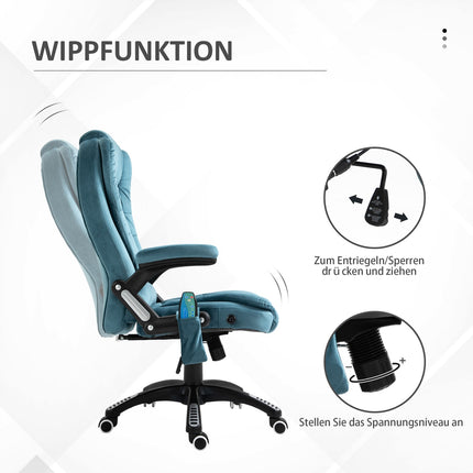 Ergonomická masážní kancelářská židle, výškově nastavitelná, modrá