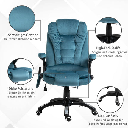 Ergonomická masážní kancelářská židle, výškově nastavitelná, modrá