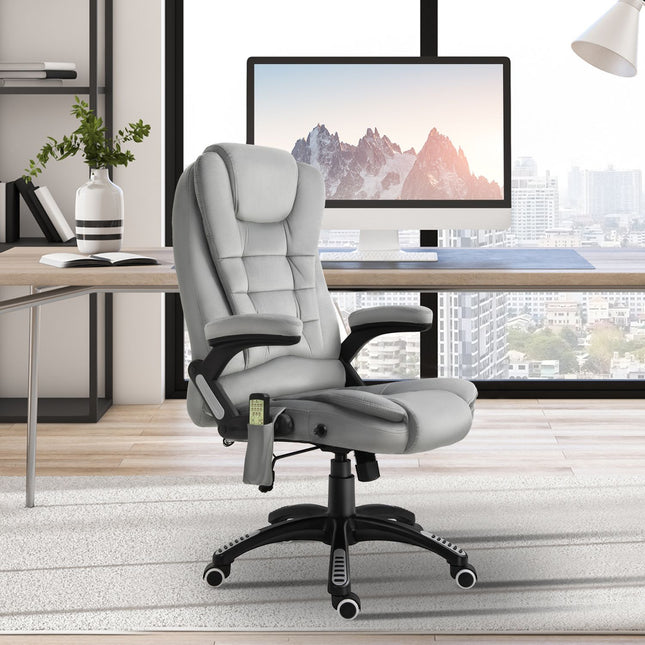 Massagestoel Bureaustoel, Gamingstoel, In Hoogte Verstelbare Directiestoel, Ergonomisch, Pu-Wielen, Grijs, 67X74X107-116 Cm