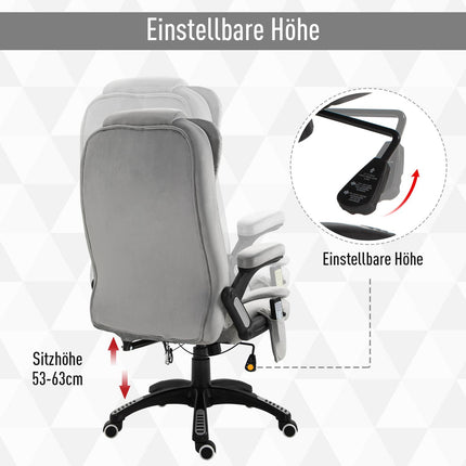 Ergonomická šedá masážní židle – výškově nastavitelná, kancelářská/herní