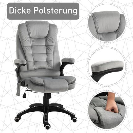 Ergonomická šedá masážní židle – výškově nastavitelná, kancelářská/herní