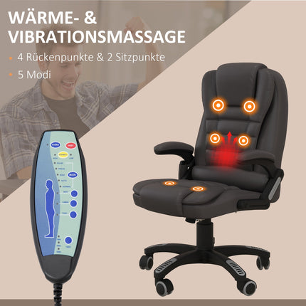 Vibrační masážní kancelářská židle s vyhříváním, umělá kůže, hnědá