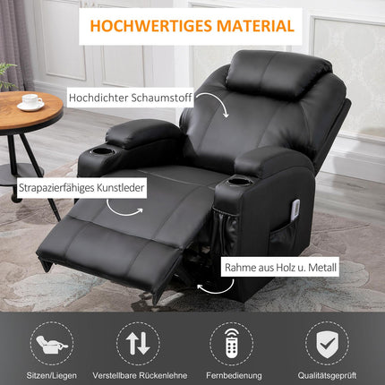 Černé masážní křeslo z umělé kůže - polohovací relaxační