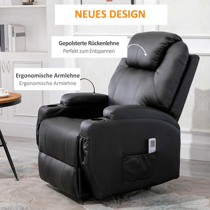 Černé masážní křeslo z umělé kůže - polohovací relaxační