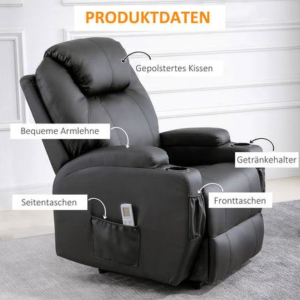 Černé masážní křeslo z umělé kůže - polohovací relaxační