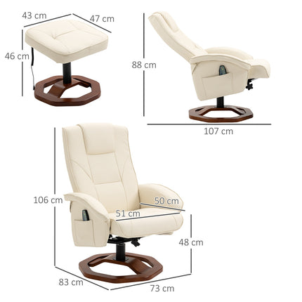 Masážní relaxační křeslo s otáčením o 360°, syntetická kůže, krémová/hnědá