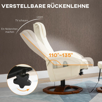 Masážní relaxační křeslo s otáčením o 360°, syntetická kůže, krémová/hnědá