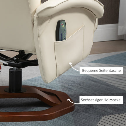 Masážní relaxační křeslo s otáčením o 360°, syntetická kůže, krémová/hnědá