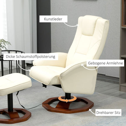 Masážní relaxační křeslo s otáčením o 360°, syntetická kůže, krémová/hnědá